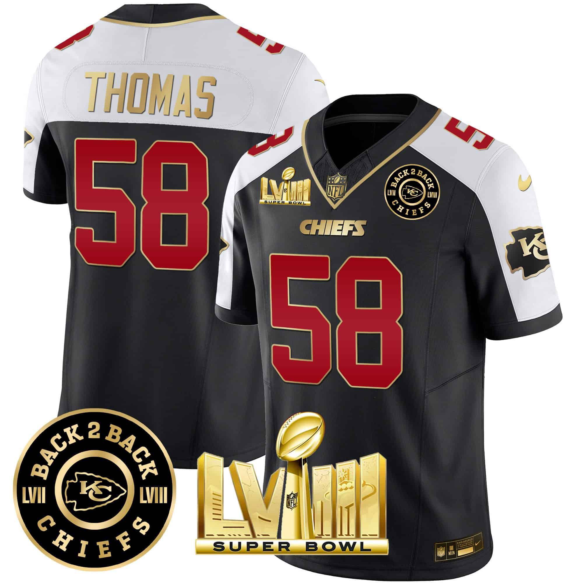 Men Kansas City Chiefs #58 Thomas Black 2024 Nike Super Bowl LVIII & Back-2-Back Patch Vapor NFL Jersey
